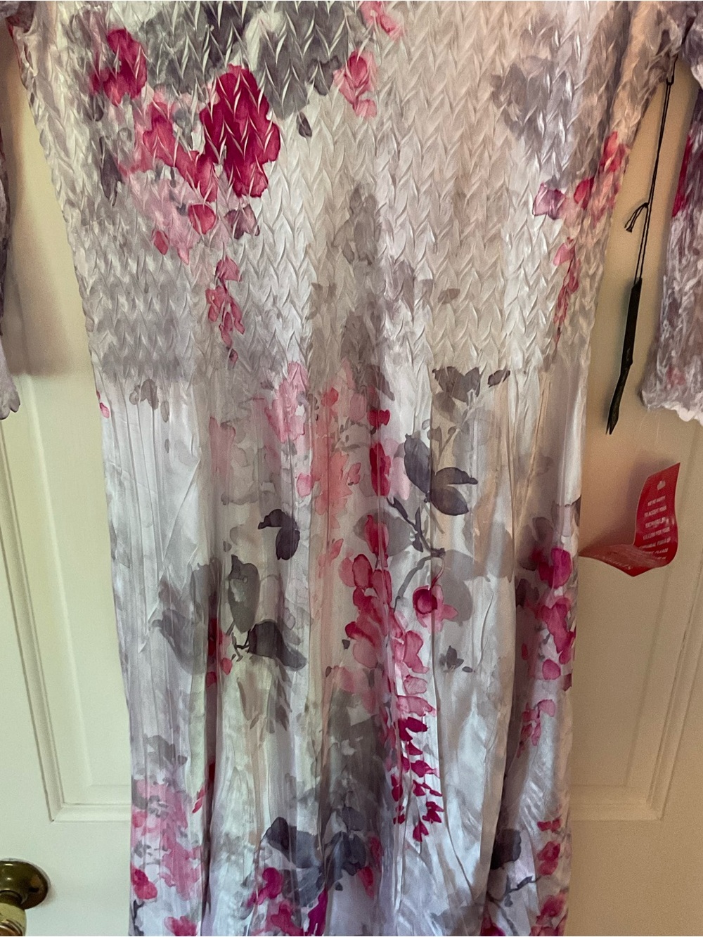 Komarov Lace Sleeve Charmeuse Dress Midi Rouge Wisteria L NWT Wedding Guest - Picture 5 of 10
